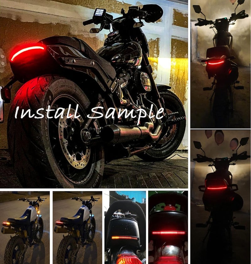 BLUERICE Universal Motorcycle Tail Light, Motorcycle Tail Brake Stop Turn Signal Light, 48LED 8” Flexible Strip License Plate Lights (Amber/Red) - Image 5